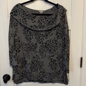 Chico's Gray Animal Print Cowl Neck Top